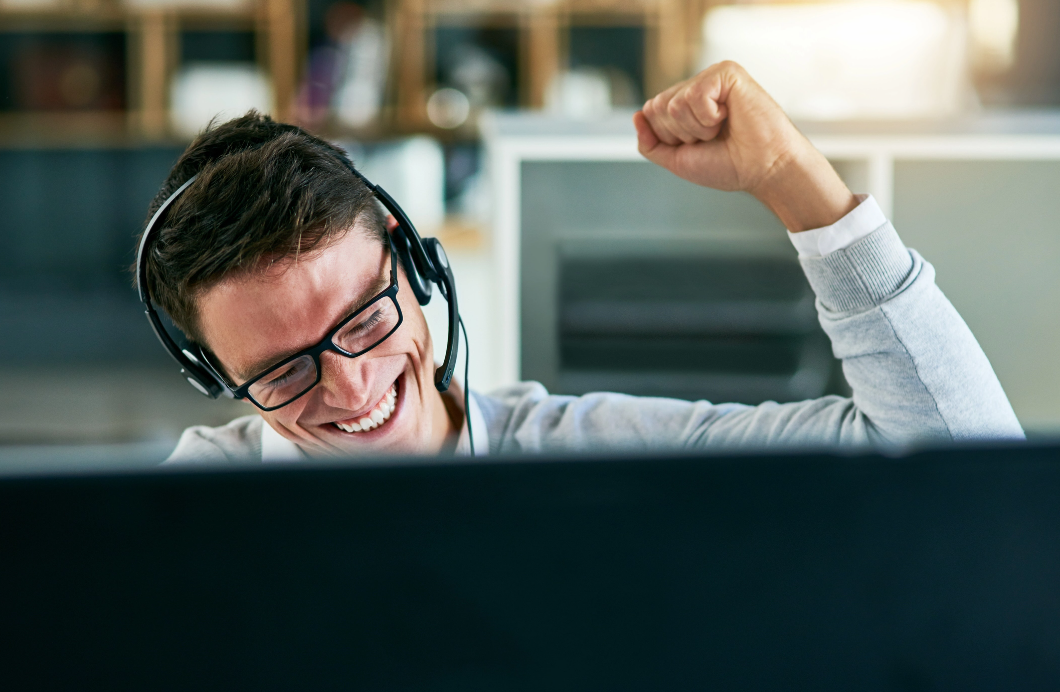 IT service man cheering